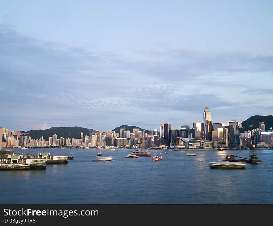 Hong Kong Victoria Harbour at sunset