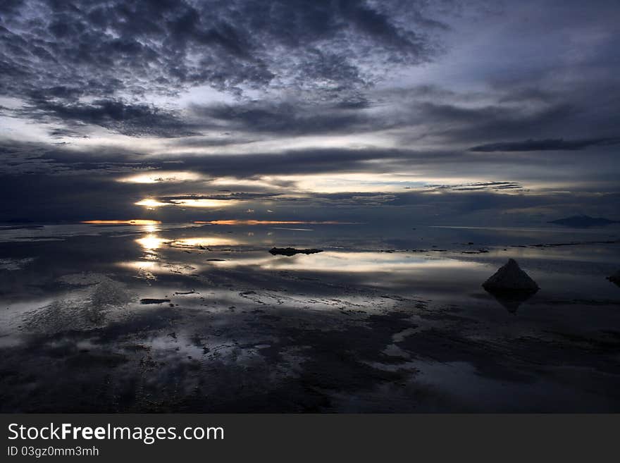 Sunset over the Bolivian saltflats