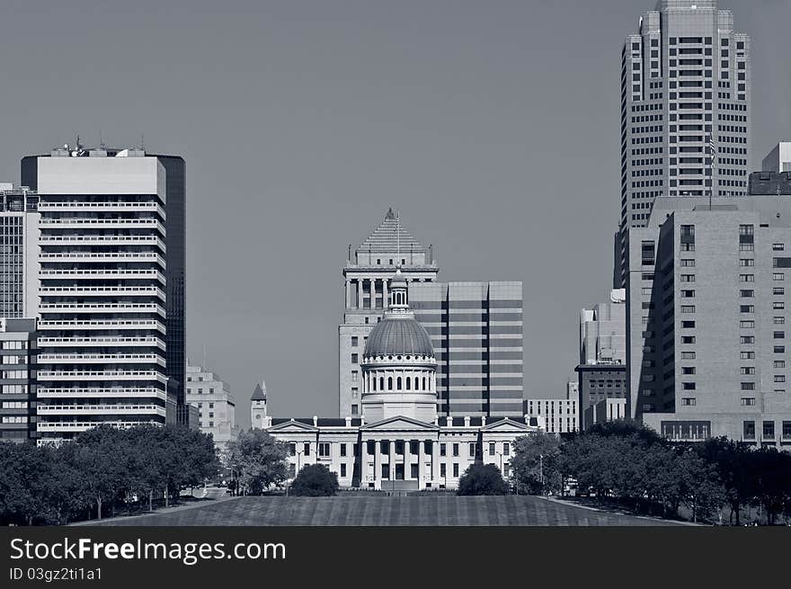 Image of St. Louis downtown with Old Courthouse. Color toned image.