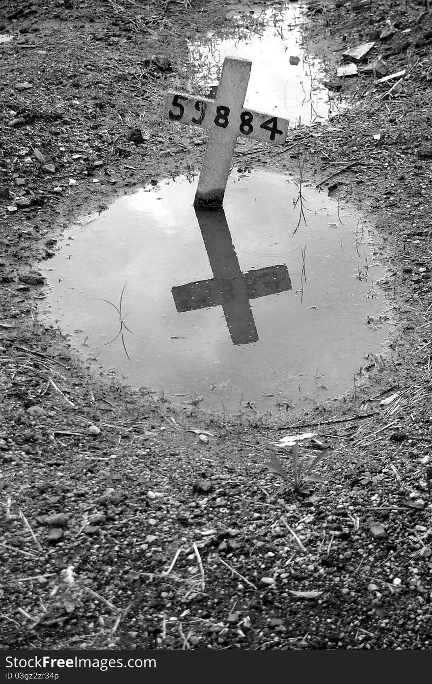 Anonymous grave forming a puddle. Anonymous grave forming a puddle