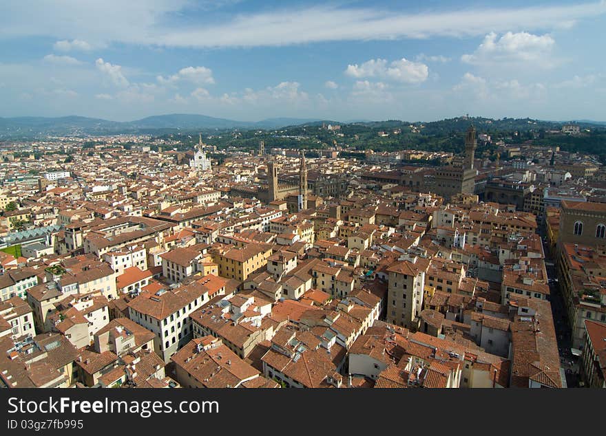 Aerial panoramic view of Duomo in Florence, Italy