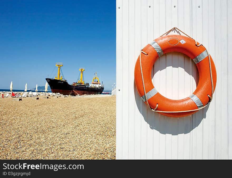 Freighter and life preserver