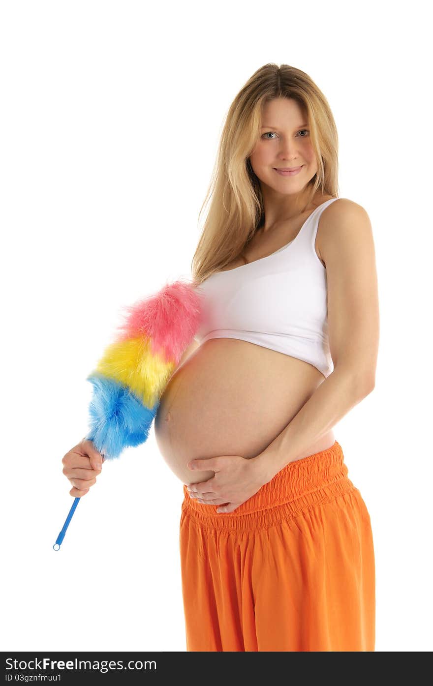 Pregnant woman with brush