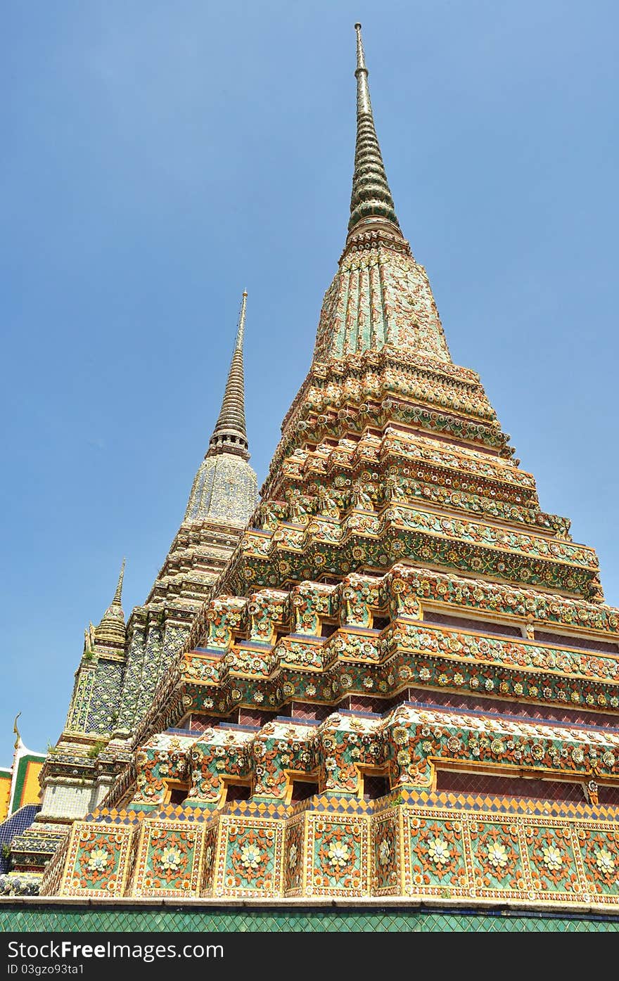 Ancient Pagoda or Chedi at Wat Pho,The Temple of reclining buddha, Bangkok,Thailand