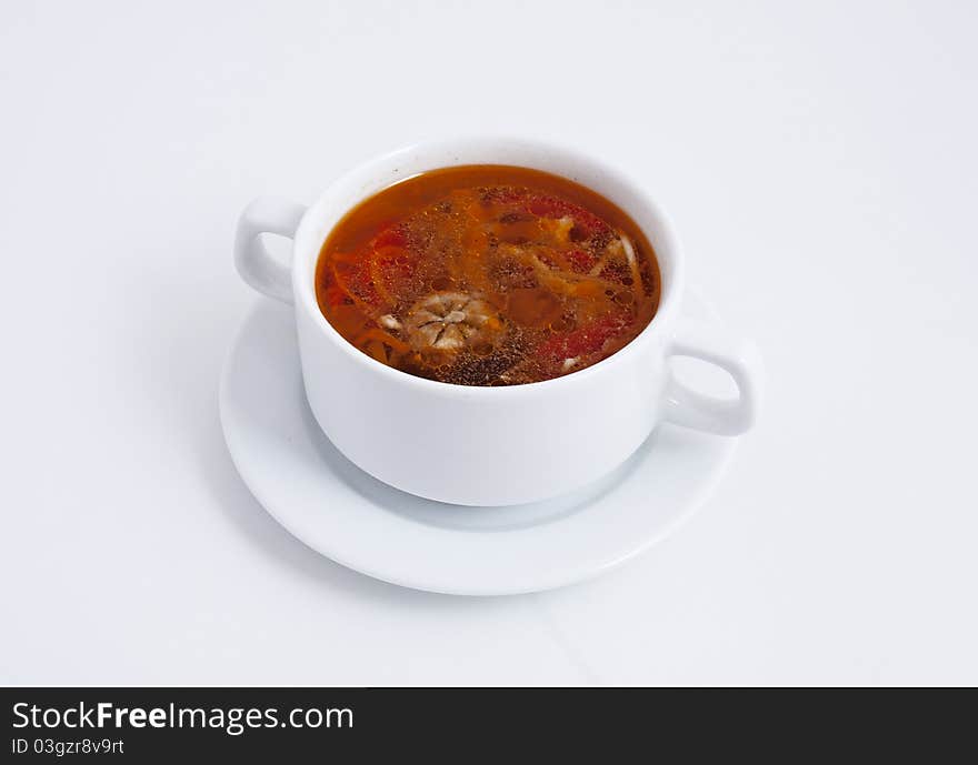 Soup photo in a bowl on a white background. Soup photo in a bowl on a white background