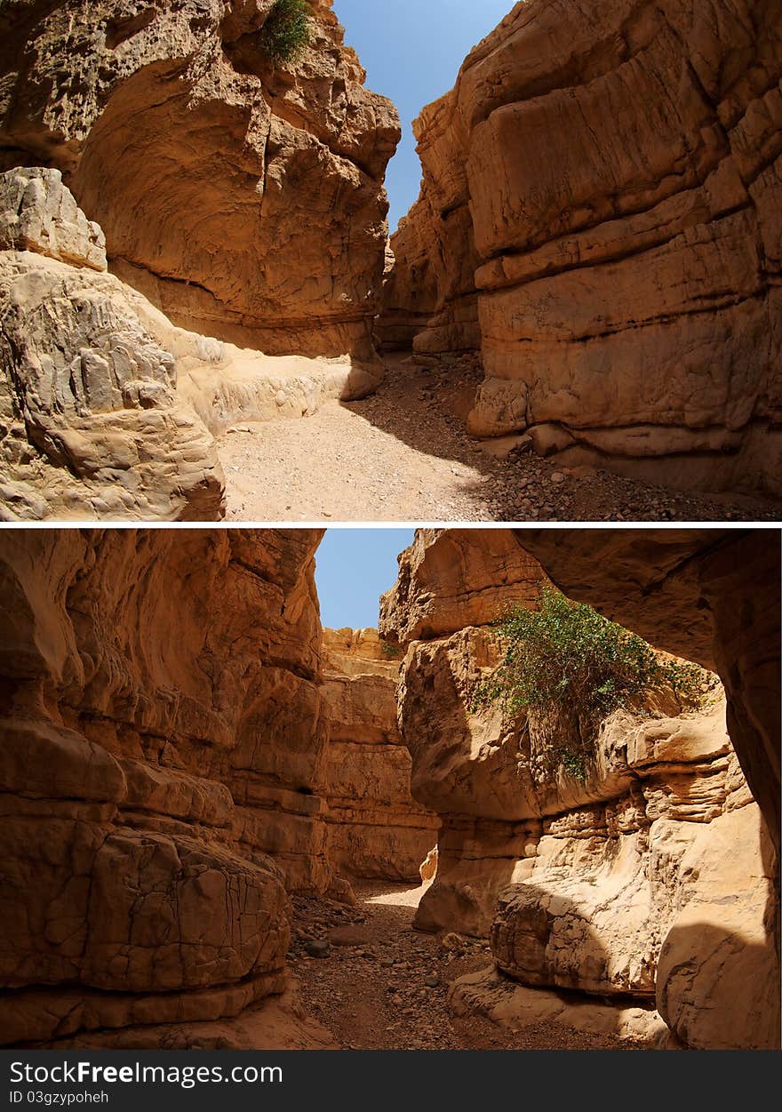 Orange desert canyon in Judean Desert in Israel