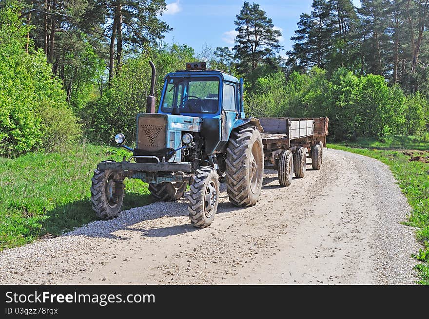 Tractor on forest road