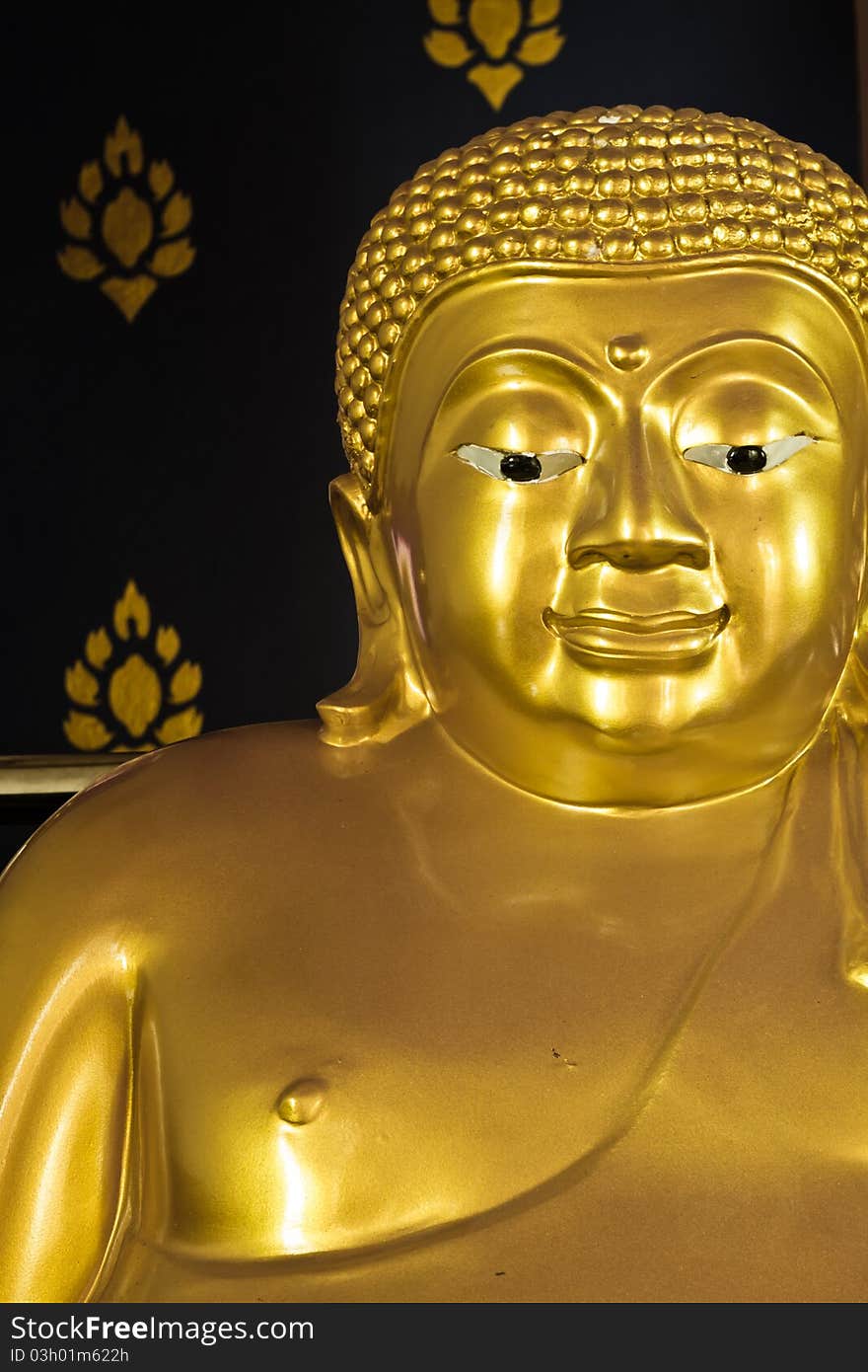 Golden Buddhism's statue with black wall design background. Golden Buddhism's statue with black wall design background