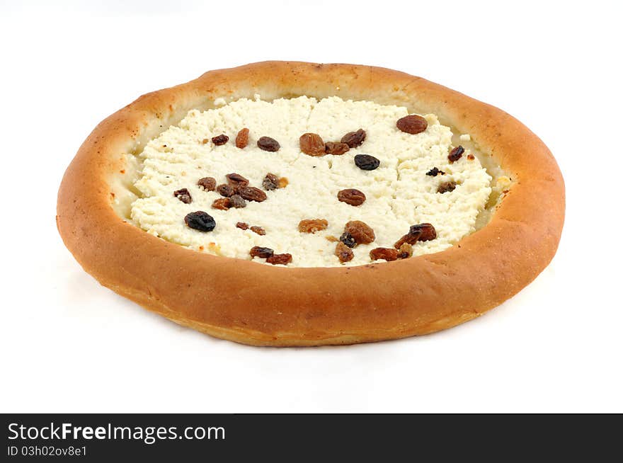 Baked cake with cream cheese and raisins. Baked cake with cream cheese and raisins