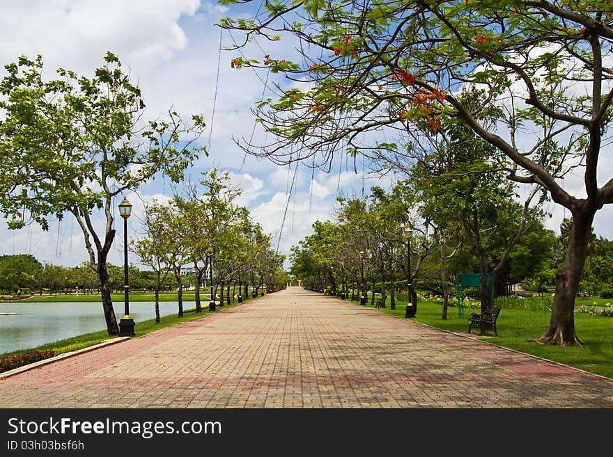 Block street in the public park in Thailand. Block street in the public park in Thailand