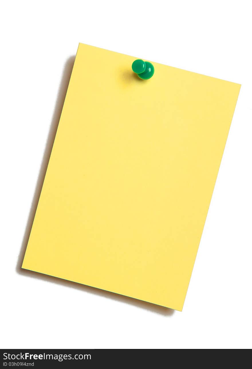 Yellow sheet of paper for the records, located on a white background. Yellow sheet of paper for the records, located on a white background