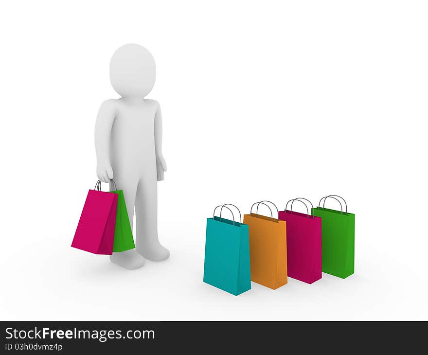 3d human man sale bag retail shopping pink. 3d human man sale bag retail shopping pink