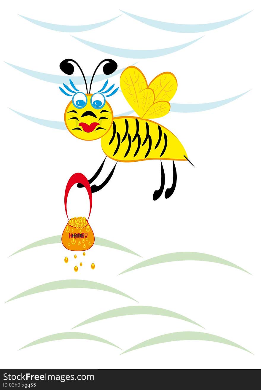 The bee is fly. Illustration