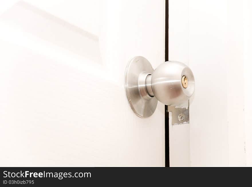 Door knob on white wooden door