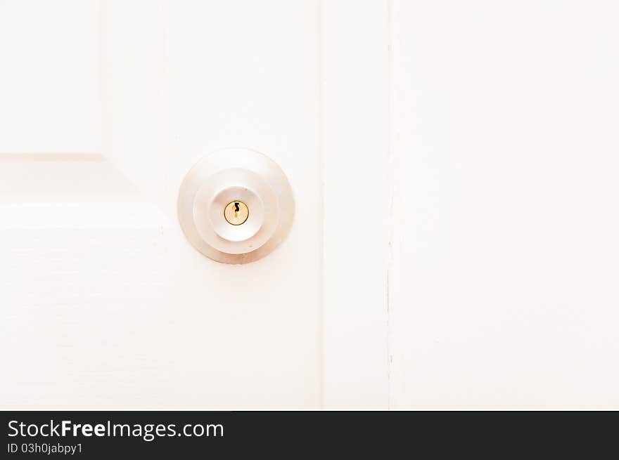 Door knob on white wooden door