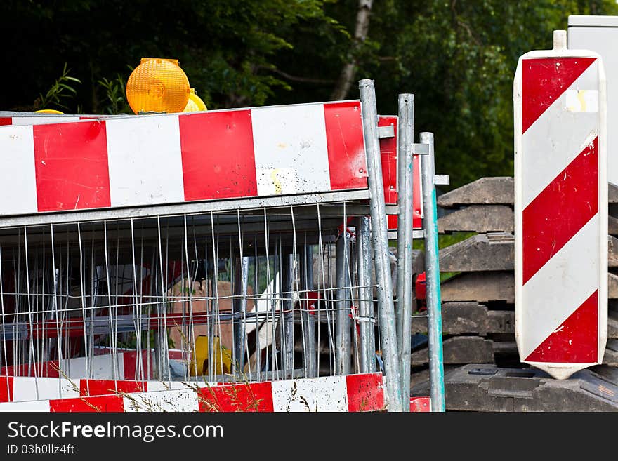 Construction's signs in a side of road