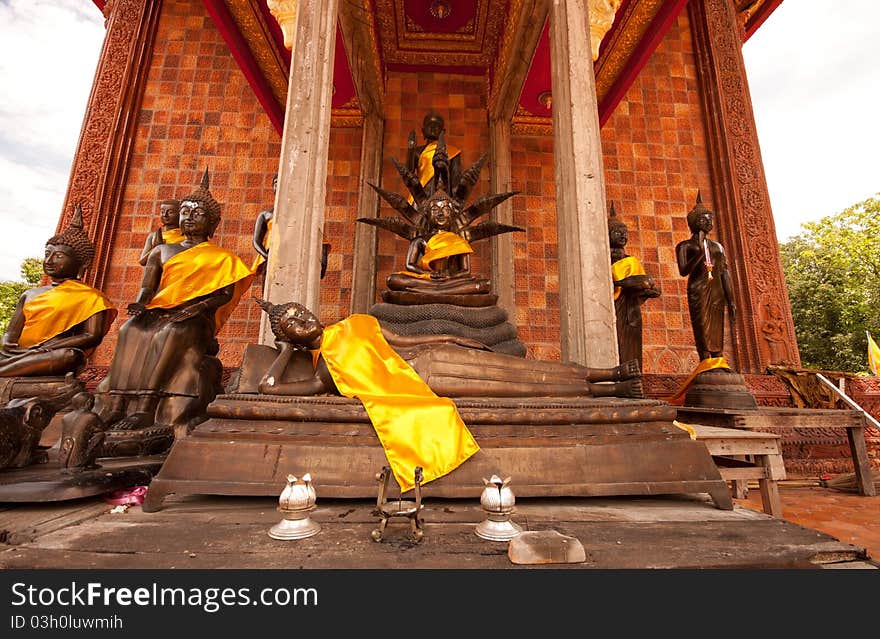 Various temple buddha statues, Church Wat Phu Khao Kaew Phibunmangsahan District. Ubon Ratchathani Province in Thailand. Various temple buddha statues, Church Wat Phu Khao Kaew Phibunmangsahan District. Ubon Ratchathani Province in Thailand.