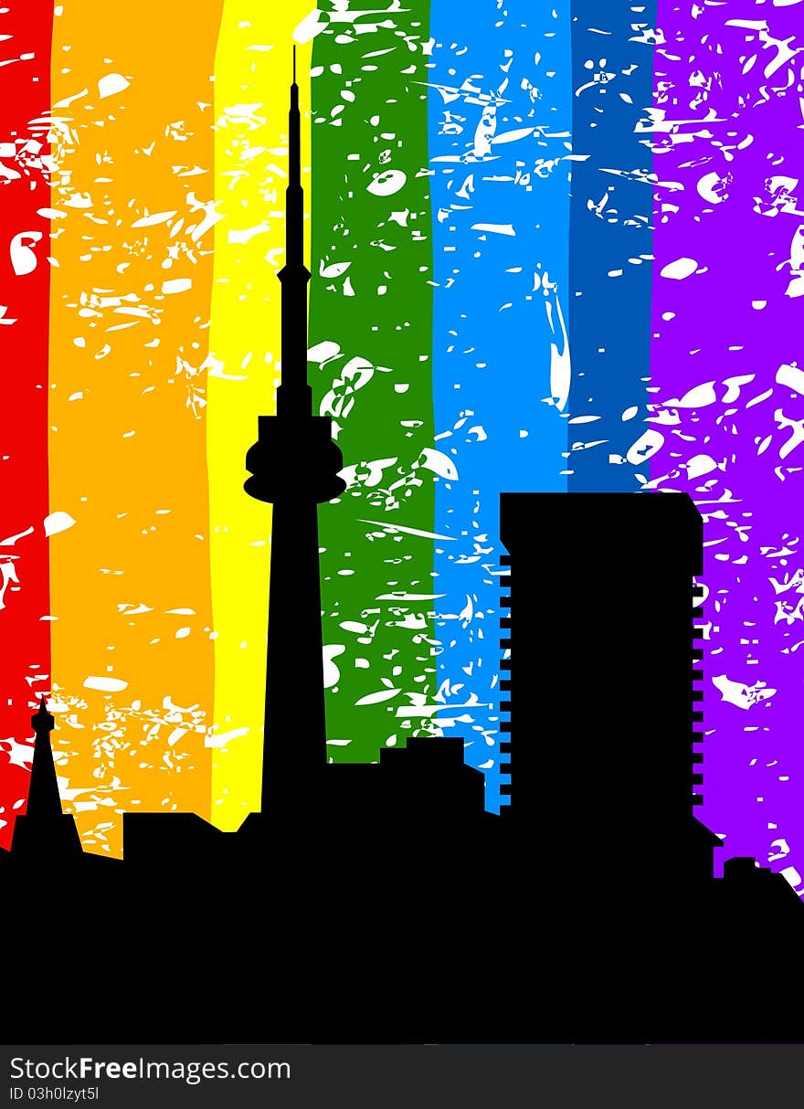 The big city against a rainbow. A illustration. The big city against a rainbow. A illustration