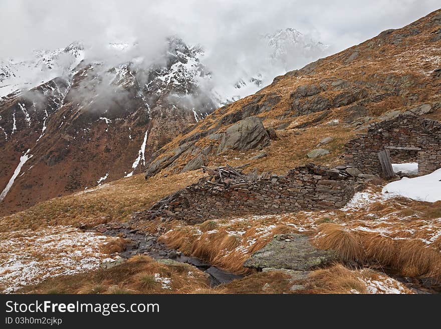 Ruins of an ancient refuge in the mountains. Ruins of an ancient refuge in the mountains