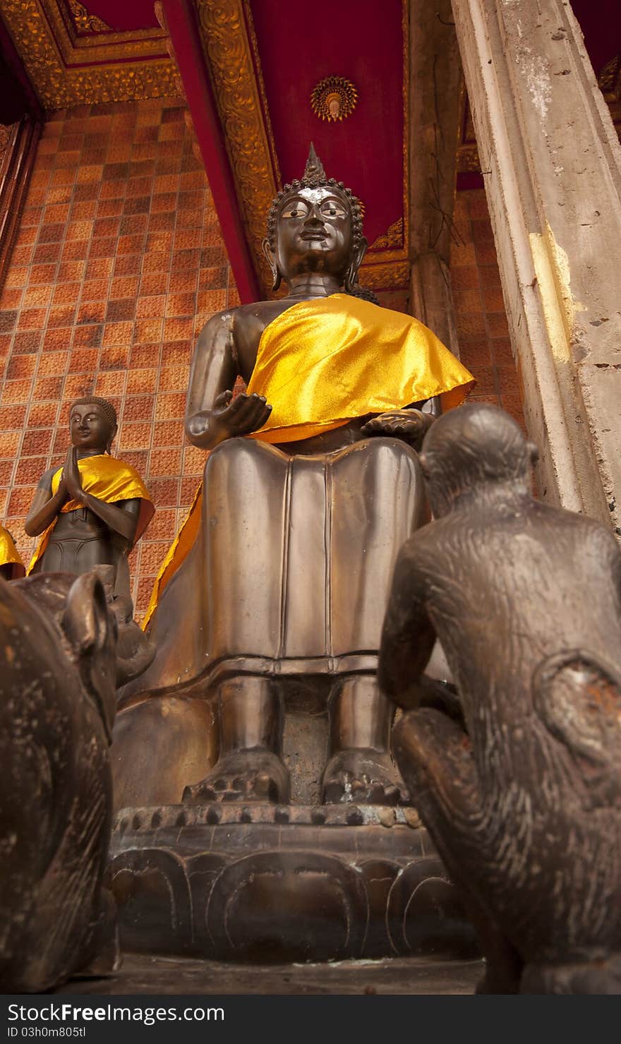 Golden buddha statue in thai temple, Ubonratchatani. Golden buddha statue in thai temple, Ubonratchatani