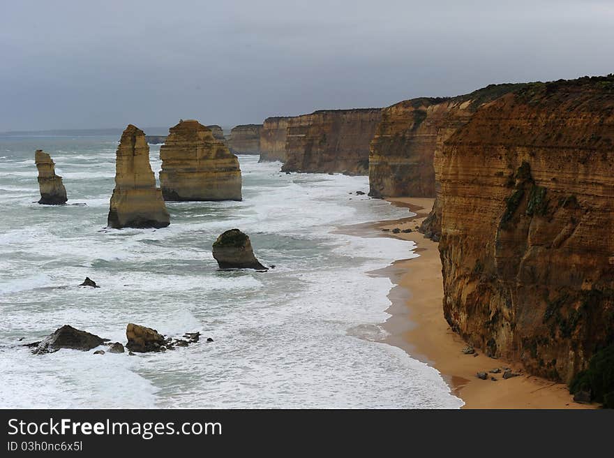 Stormy weather at the Twelve Apostle, Port Campbell National Park, in Victoria, Australia. Stormy weather at the Twelve Apostle, Port Campbell National Park, in Victoria, Australia.