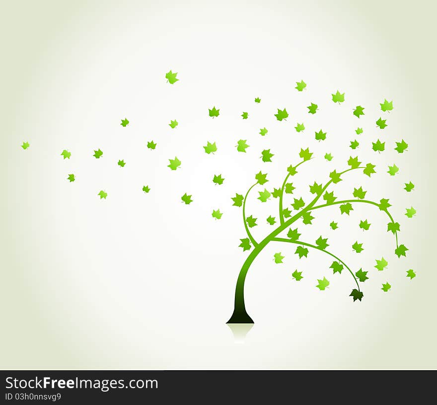 The foliage flies from a tree. A  illustration. The foliage flies from a tree. A  illustration