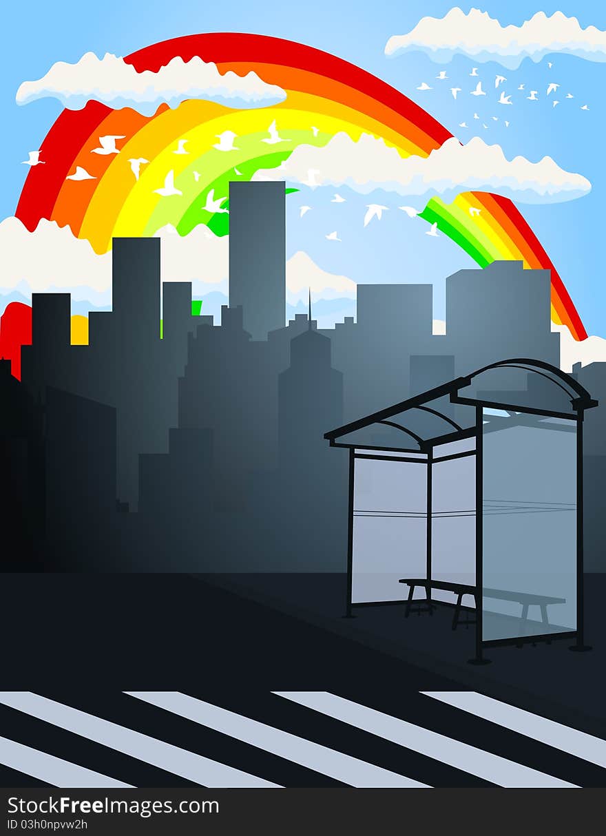 Rainbow over a city2