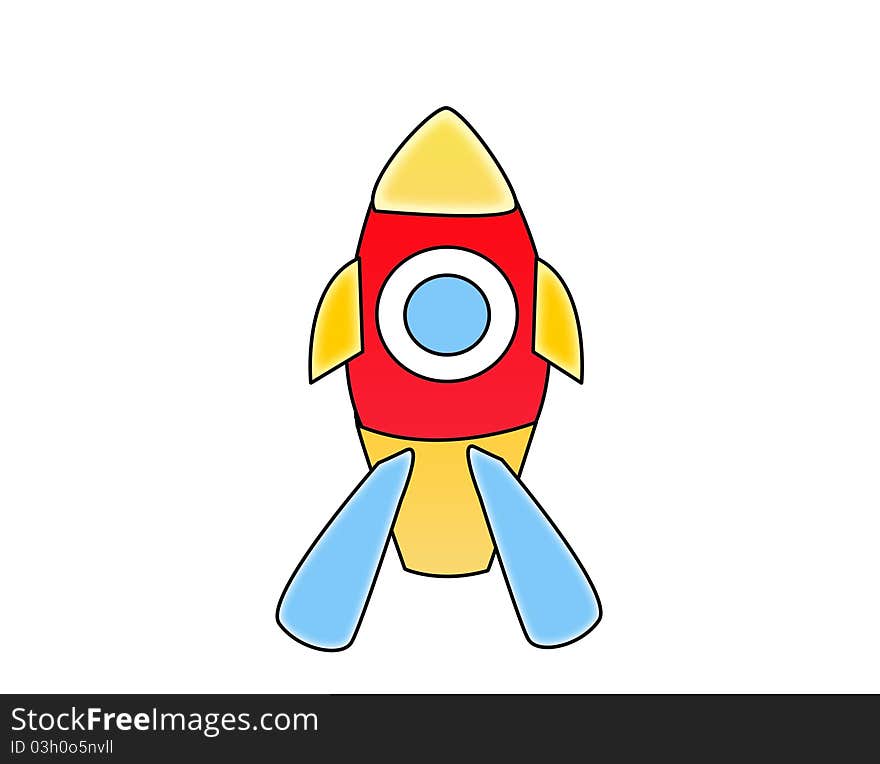 Cartoon rocket on a white background