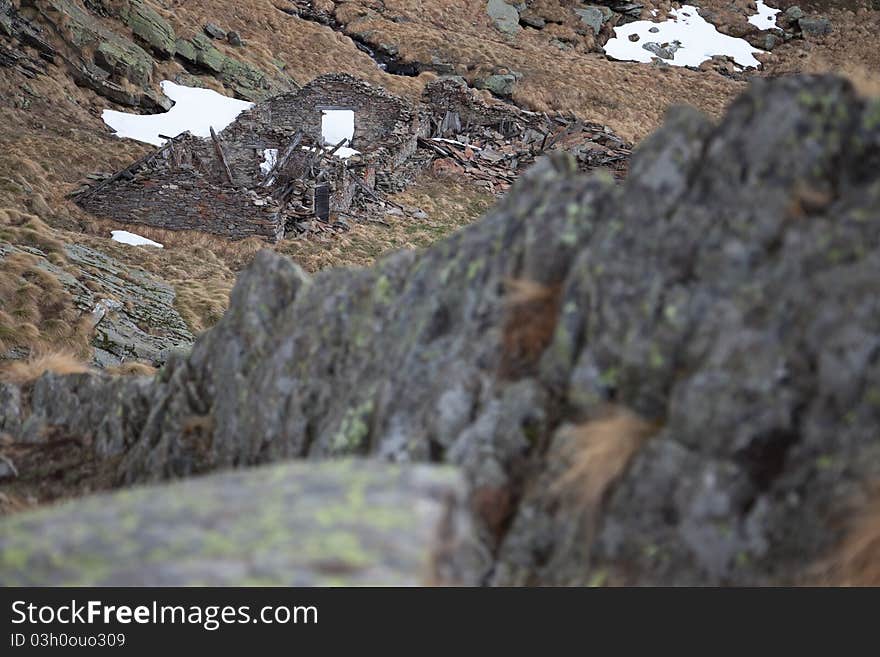 Ruins of an ancient refuge in the mountains. Ruins of an ancient refuge in the mountains