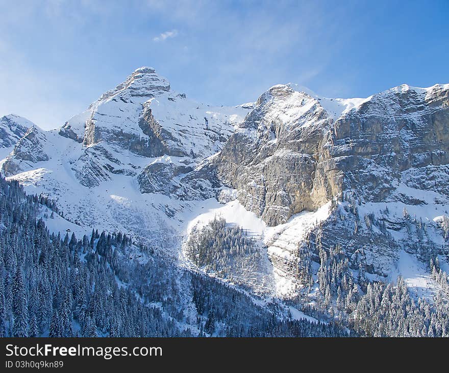 Typical swiss winter season landscape. Melchsee-Frutt, Switzerland. Typical swiss winter season landscape. Melchsee-Frutt, Switzerland.