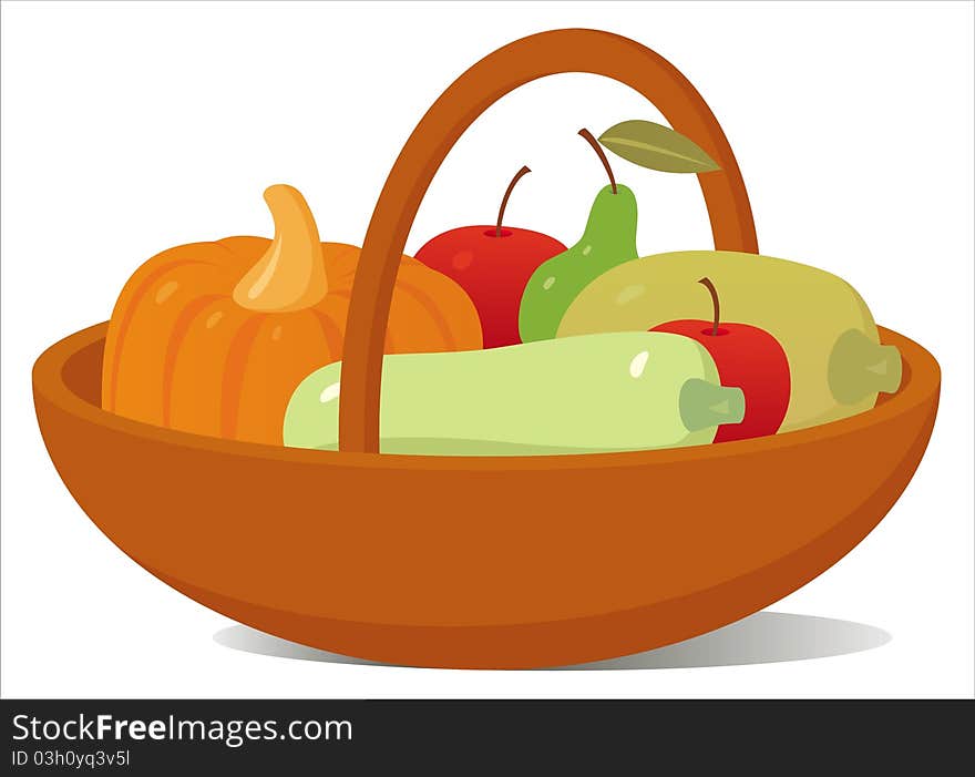 Vector image of basket with fruits and vegetables. Vector image of basket with fruits and vegetables