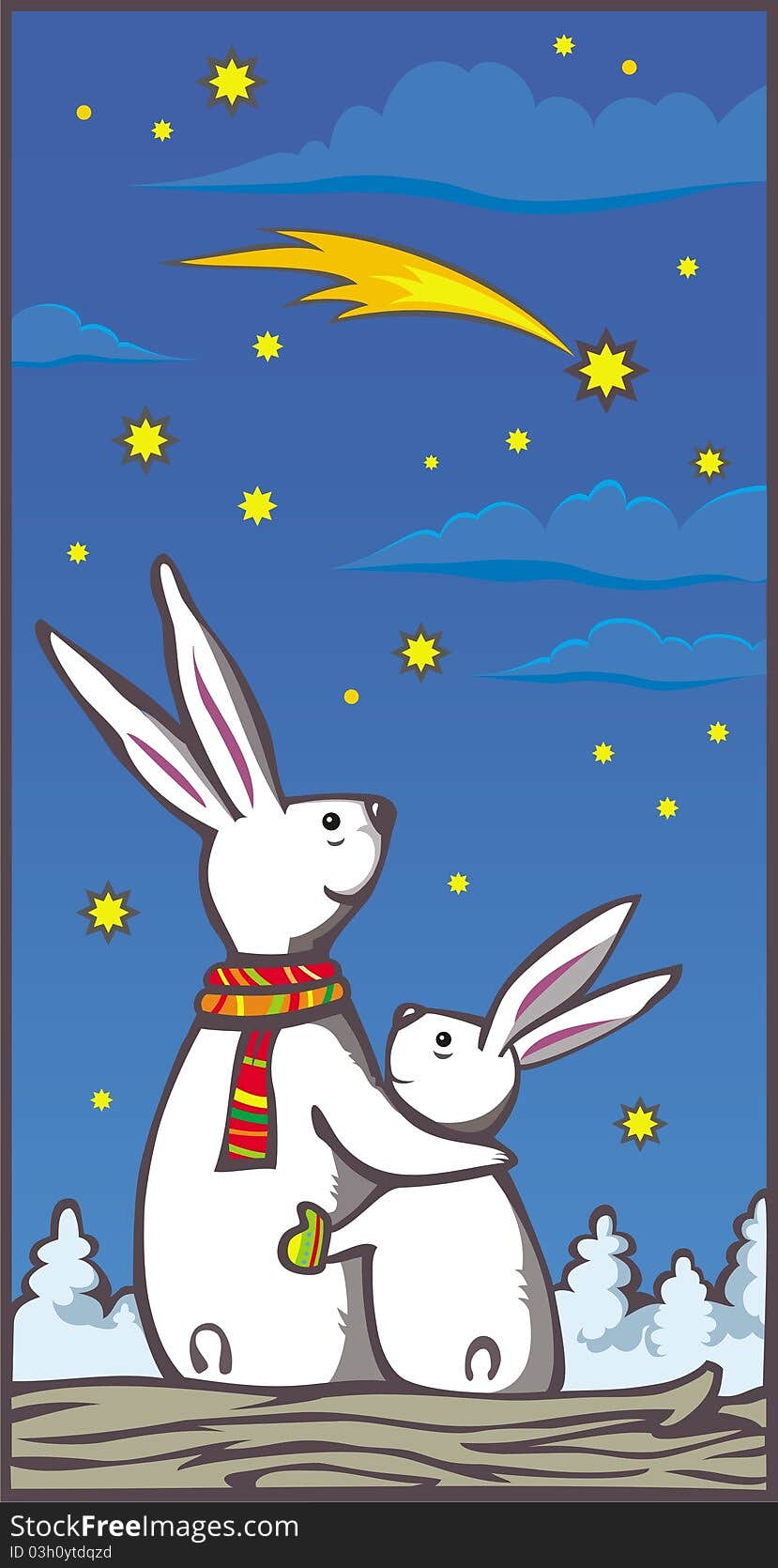 Vector picture with two rabbits looking to sky. Vector picture with two rabbits looking to sky