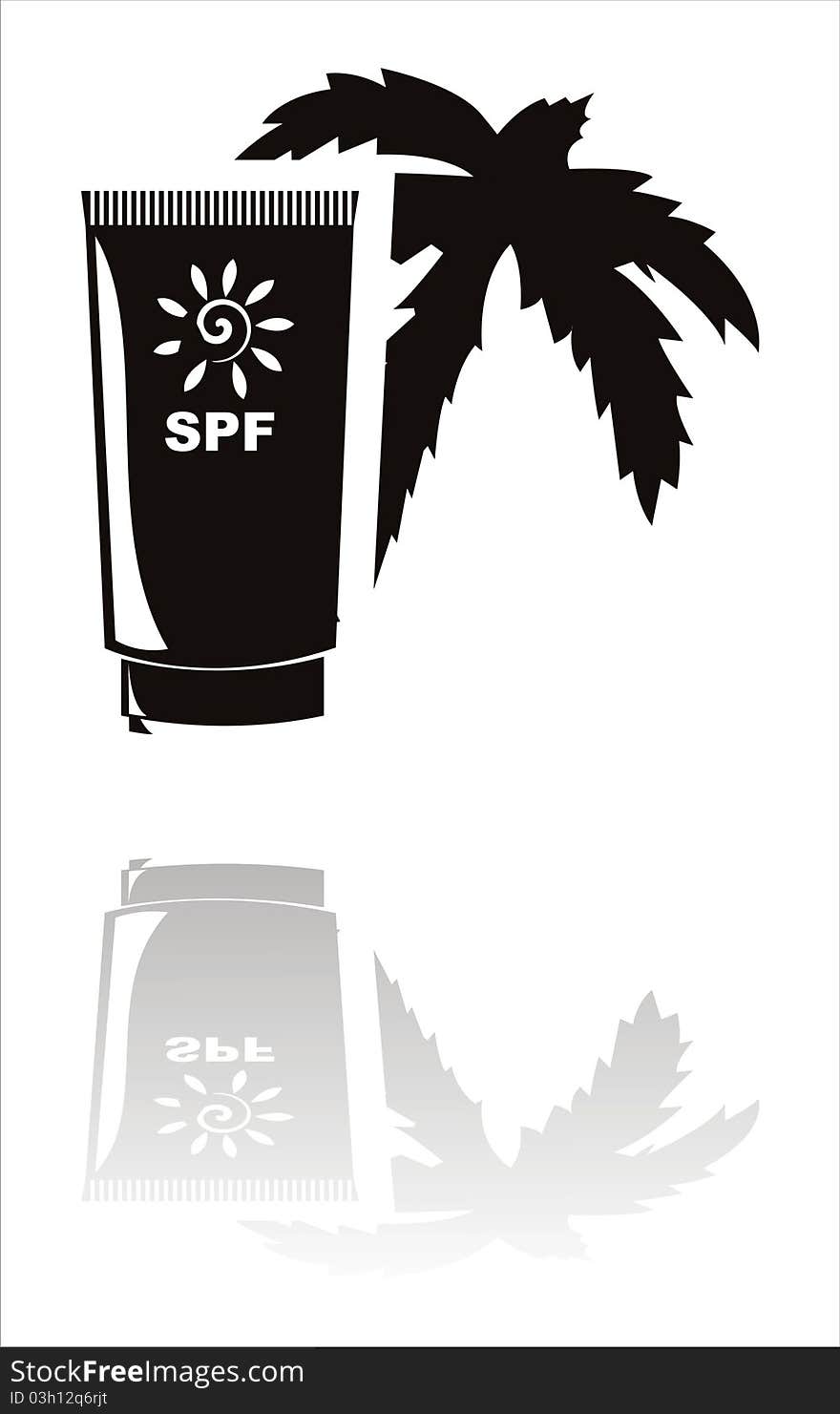 Black sunblock cream icon with palm tree