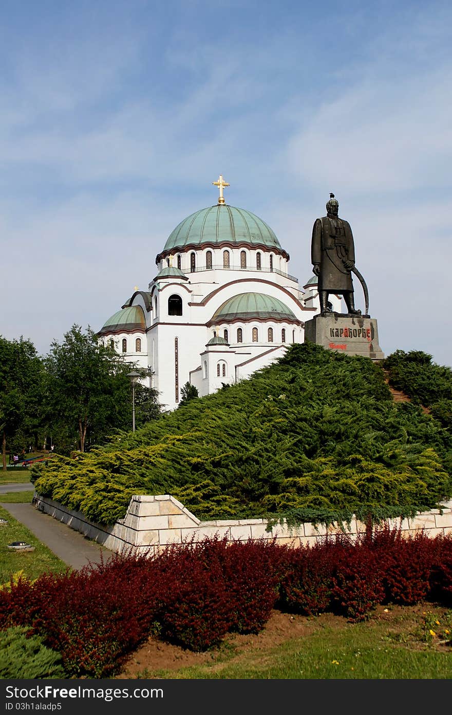 Saint Sava temple and statue of Karadjordje