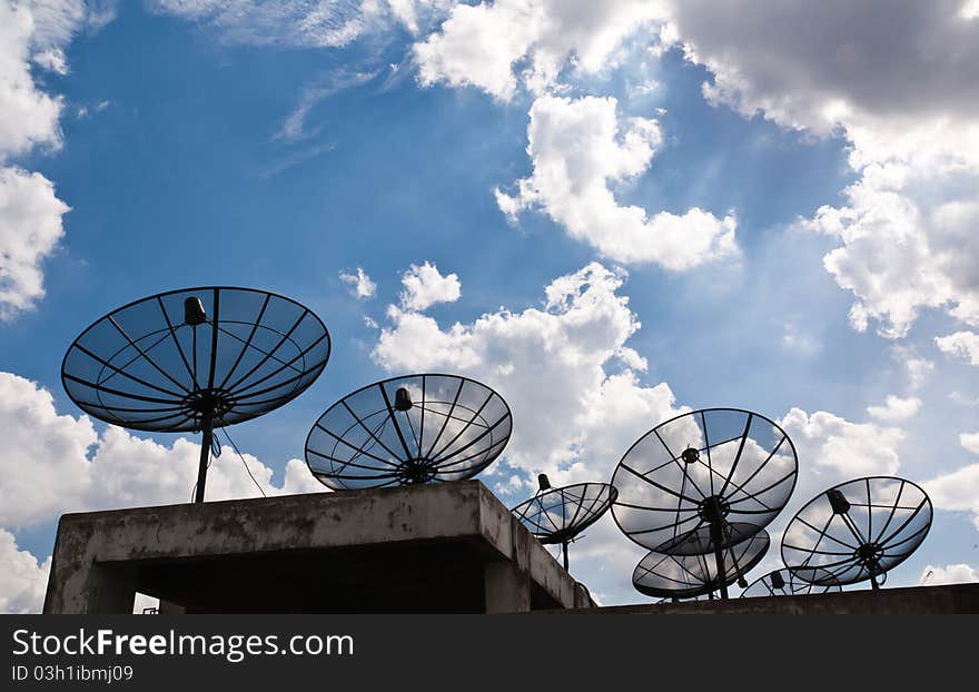 Satellite dishes that are several black