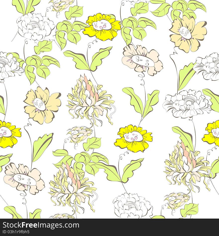 Floral seamless wallpaper with summer flowers