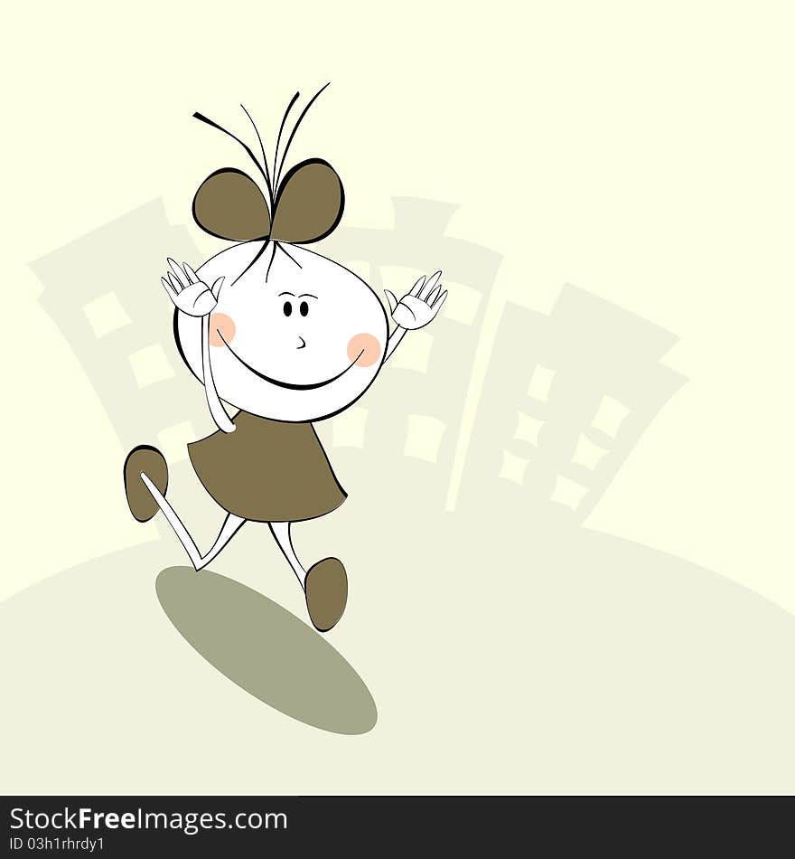 Illustration of small running girl. Illustration of small running girl