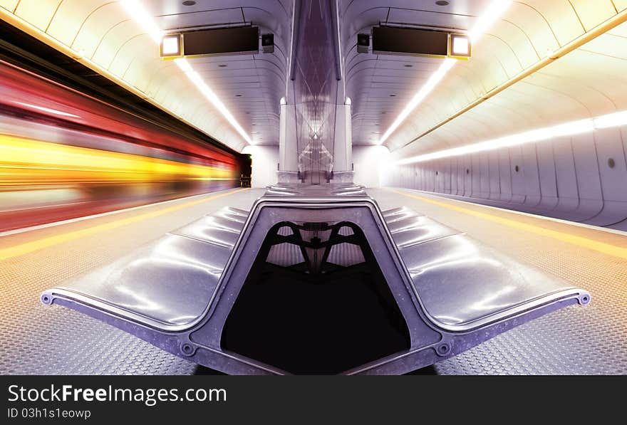 Motion blur high speed train in subway