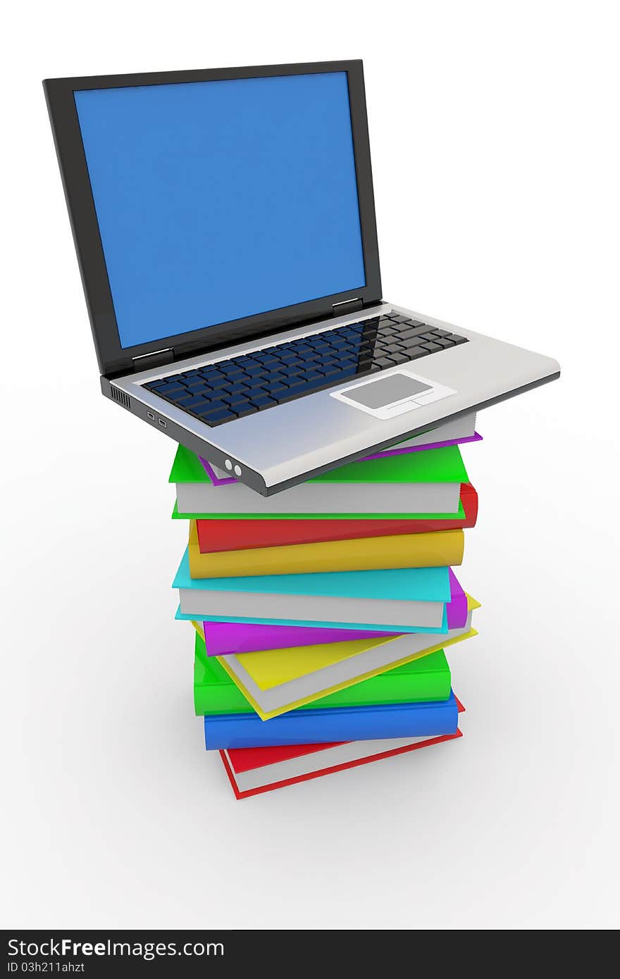 Laptop on stack of books