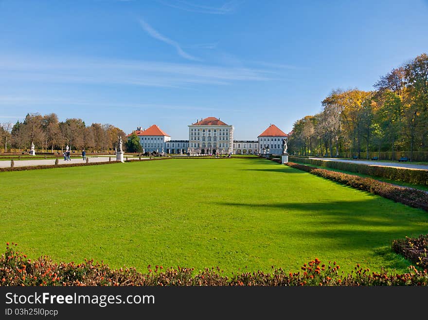 Meadow in front of Nymphenburg palace in Munich, Germany