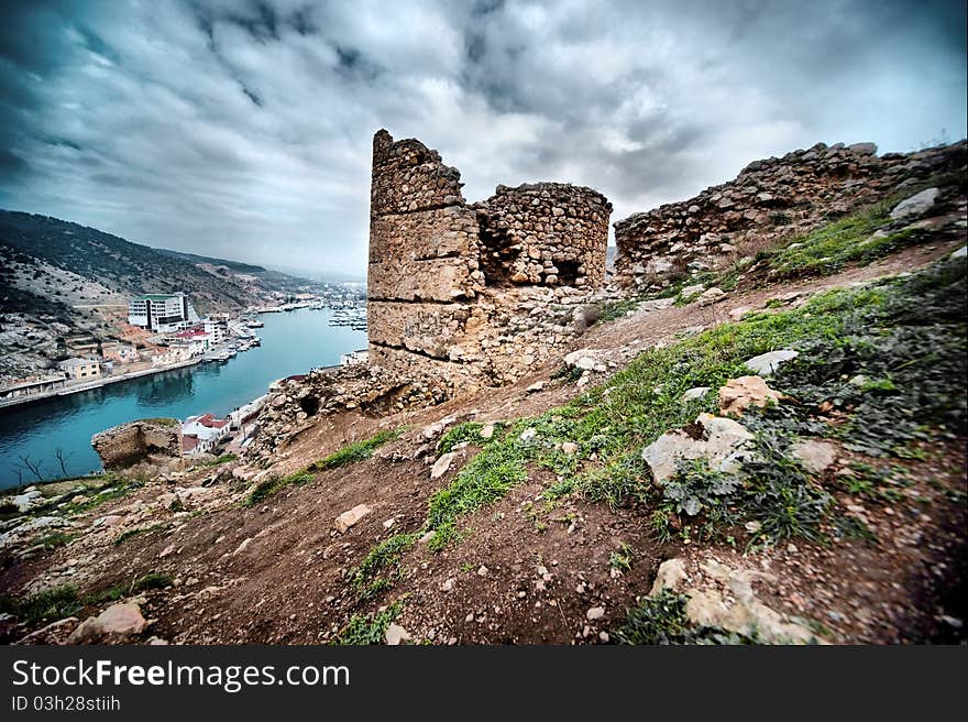 Ruined castle on the background of beautiful scenery