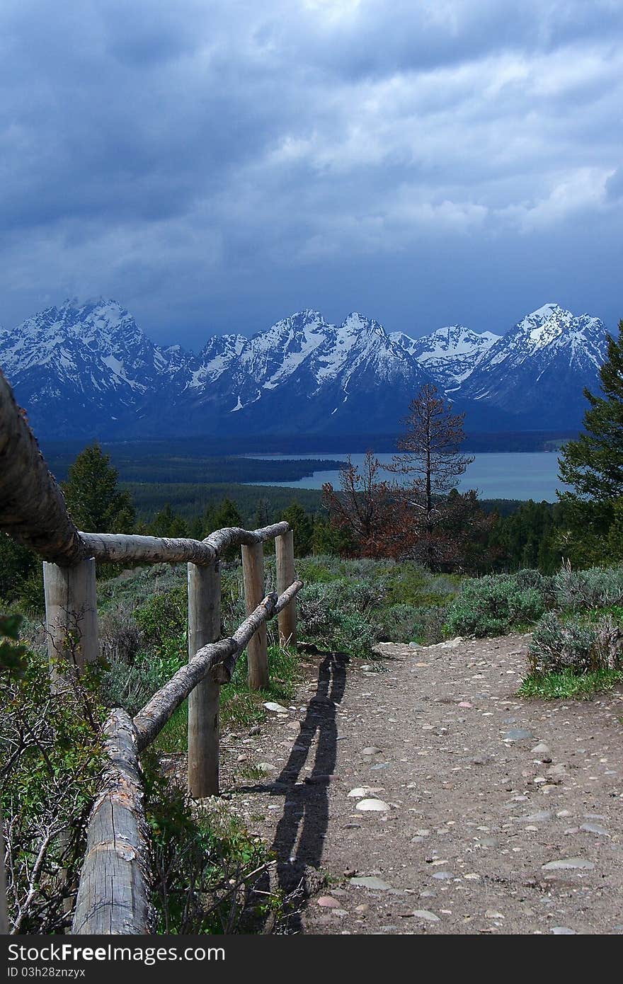 The Grand Tetons National Park as viewed from the top of Signal Mountain. The Grand Tetons National Park as viewed from the top of Signal Mountain