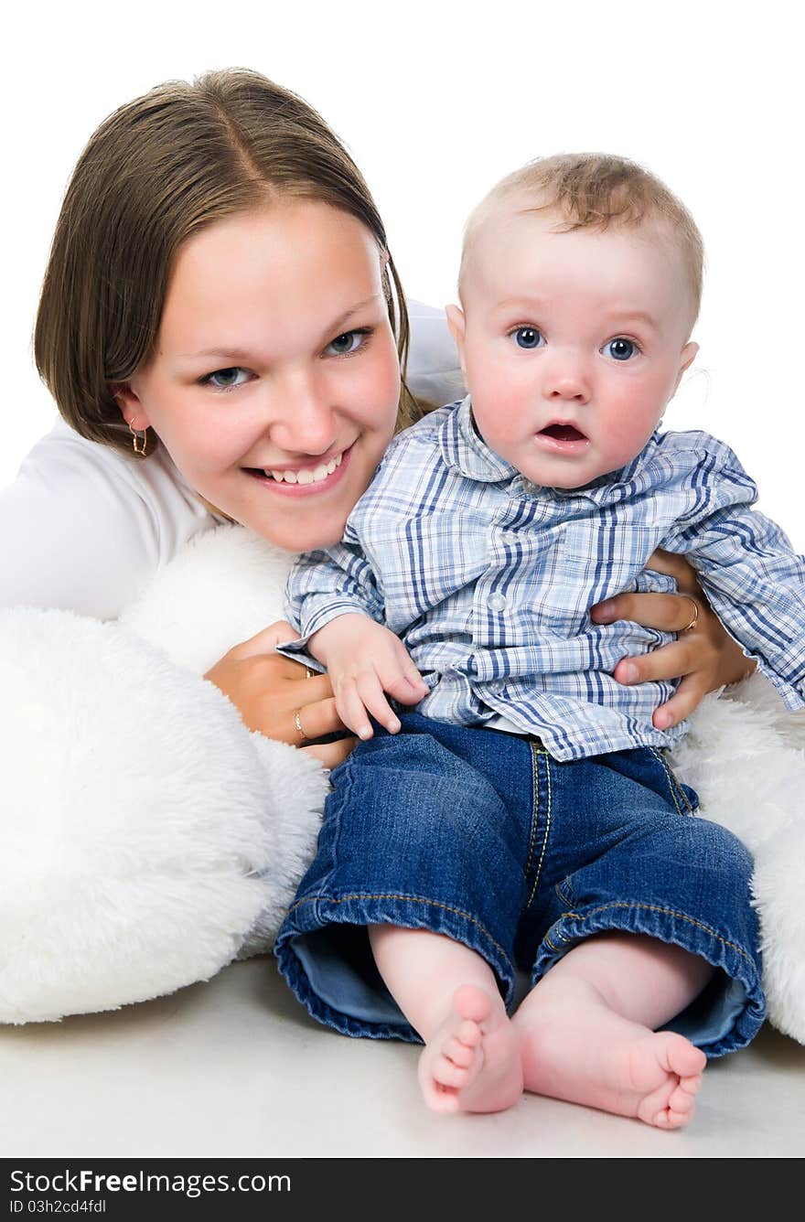 Pretty young women with her son isolated