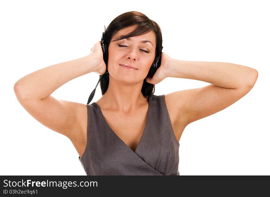 Pretty Young Lady Listening To Music