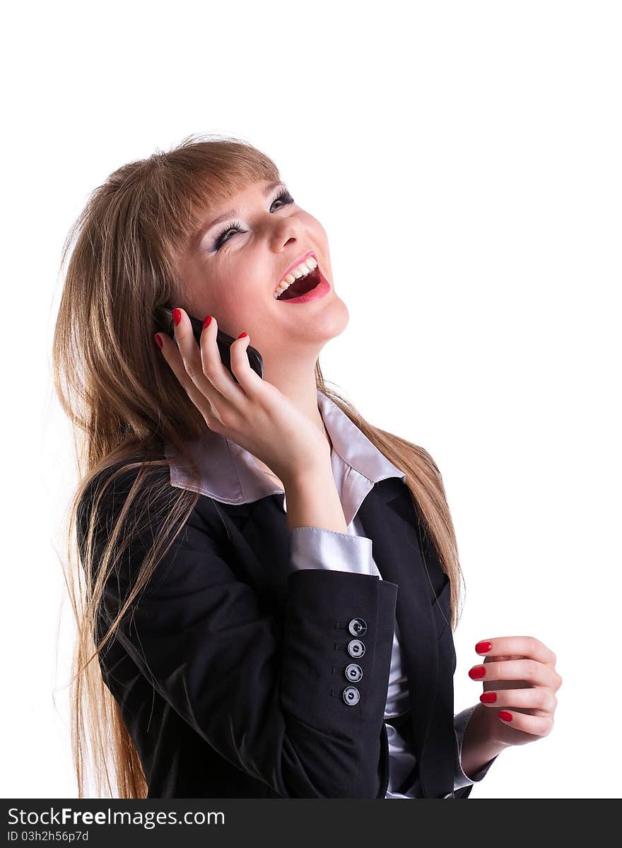 Attractive young business woman take glasses in hand isolated