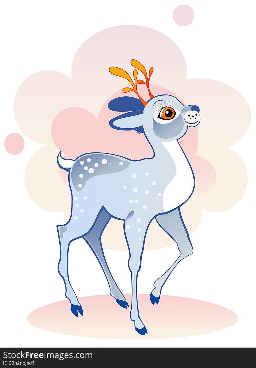 Cute blue deer in the winter season: isolated illustration