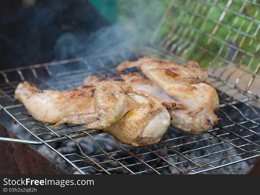 Barbecue chicken on the chargrill