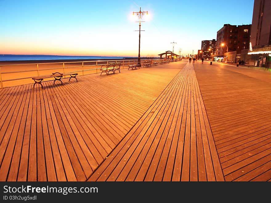 NY, evening in Brighton Beach of Coney Island, USA