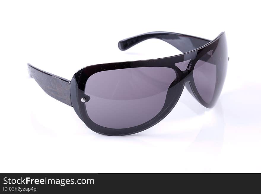 Sunglasses with black frame on white background