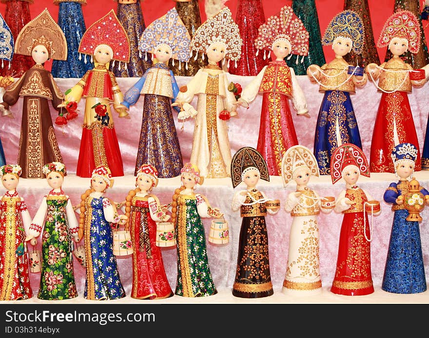 Dolls in traditional Russian women's dresses. Dolls in traditional Russian women's dresses